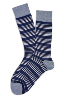 MARCOLIANI PIMA COTTON SIMPLE STRIPE CALF SOCK - NAVY