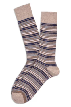 MARCOLIANI PIMA COTTON SIMPLE STRIPE CALF SOCK - CAPPUCCINO