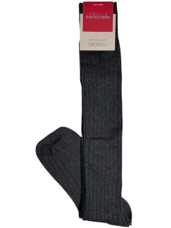 MARCOLIANI SOLID RIBBED COTTON OVER-CALF SOCK - CHARCOAL