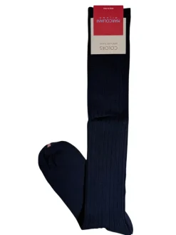 MARCOLIANI SOLID RIBBED COTTON OVER-CALF SOCK - NAVY
