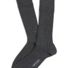MARCOLIANI SOLID RIBBED COTTON CALF SOCK - CHARCOAL