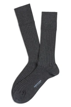 MARCOLIANI SOLID RIBBED COTTON CALF SOCK - CHARCOAL