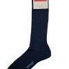MARCOLIANI SOLID RIBBED COTTON CALF SOCK - NAVY