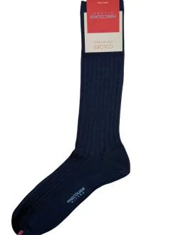 MARCOLIANI SOLID RIBBED COTTON CALF SOCK - NAVY