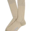 MARCOLIANI SOLID RIBBED COTTON CALF SOCK - KHAKI