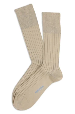 MARCOLIANI SOLID RIBBED COTTON CALF SOCK - KHAKI
