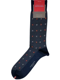 MARCOLIANI TIE FLOWERS CALF SOCK - NAVY