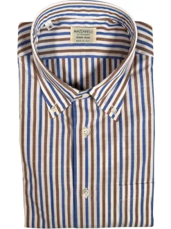 MAZZARELLI SPORT SHIRT - BLUE/BROWN STRIPE