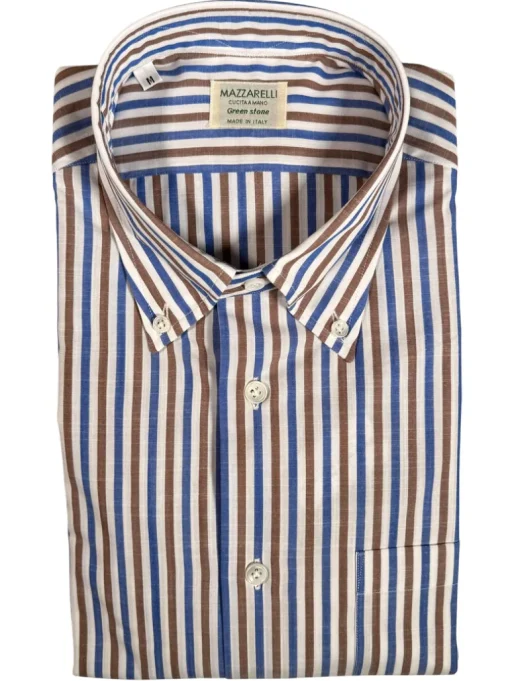 MAZZARELLI SPORT SHIRT - BLUE/BROWN STRIPE