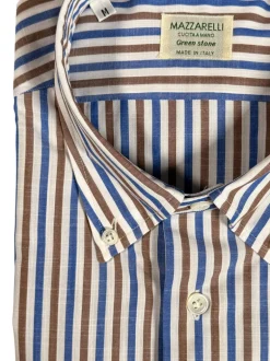 MAZZARELLI SPORT SHIRT - BLUE/BROWN STRIPE