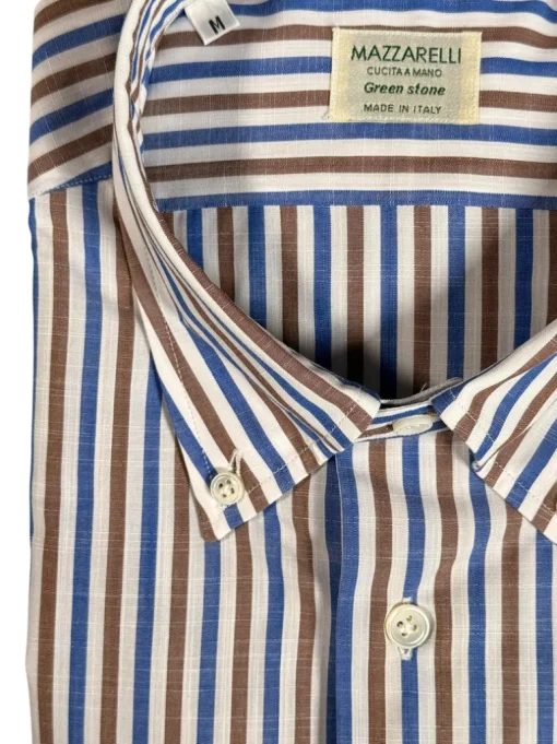 MAZZARELLI SPORT SHIRT - BLUE/BROWN STRIPE