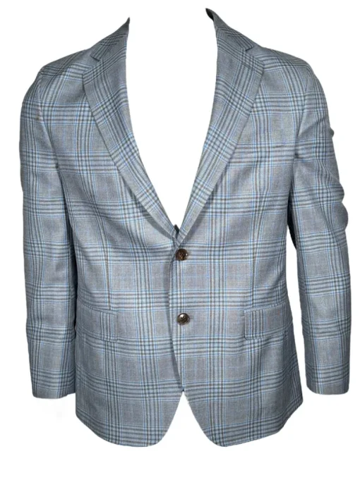 OARS & OLD IVY WOOL BLEND SPORT COAT - LIGHT BLUE/TAN CHECK PLAID