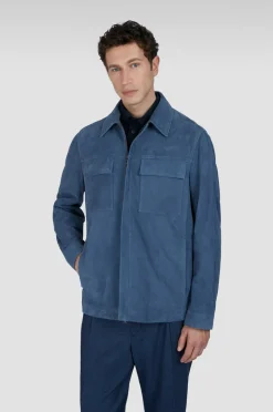 PAUL & SHARK MEN'S AQUALEATHER SUEDE JACKET - DUSK BLUE