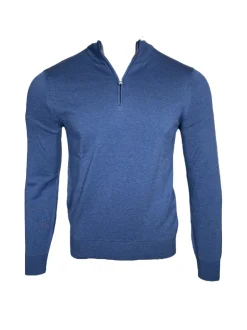 PAUL & SHARK MEN'S COTTON/SILK HALF ZIP SWEATER - DENIM