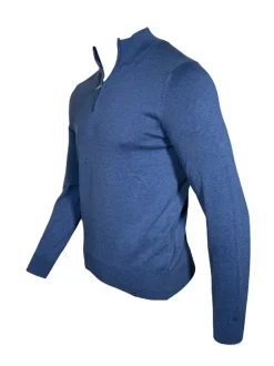 PAUL & SHARK MEN'S COTTON/SILK HALF ZIP SWEATER - DENIM