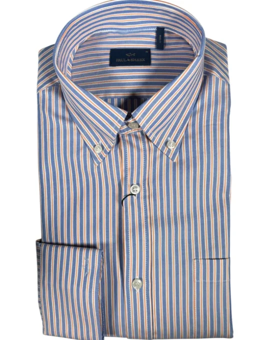 PAUL & SHARK MEN'S SHIRT - BLUE/ORANGE STRIPE