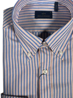 PAUL & SHARK MEN'S SHIRT - BLUE/ORANGE STRIPE
