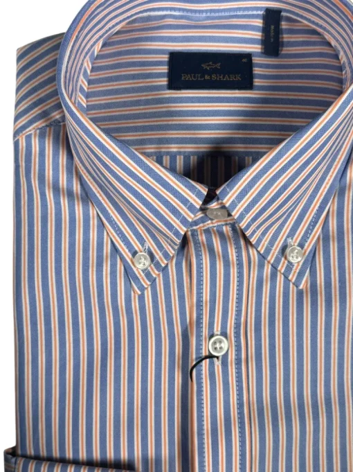 PAUL & SHARK MEN'S SHIRT - BLUE/ORANGE STRIPE
