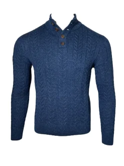 PERU UNLIMITED 4 BUTTON MOCK NECK SWEATER - MIDNIGHT HEATHER