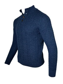 PERU UNLIMITED 4 BUTTON MOCK NECK SWEATER - MIDNIGHT HEATHER