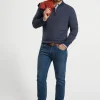PETER MILLAR BREAKER BIRDSEYE 1/4 ZIP SWEATER - NAVY