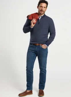 PETER MILLAR BREAKER BIRDSEYE 1/4 ZIP SWEATER - NAVY