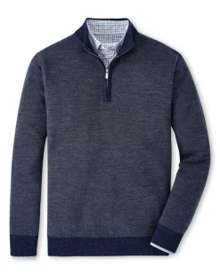 PETER MILLAR BREAKER BIRDSEYE 1/4 ZIP SWEATER - NAVY