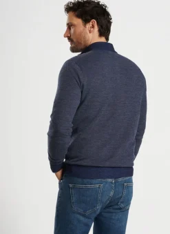 PETER MILLAR BREAKER BIRDSEYE 1/4 ZIP SWEATER - NAVY