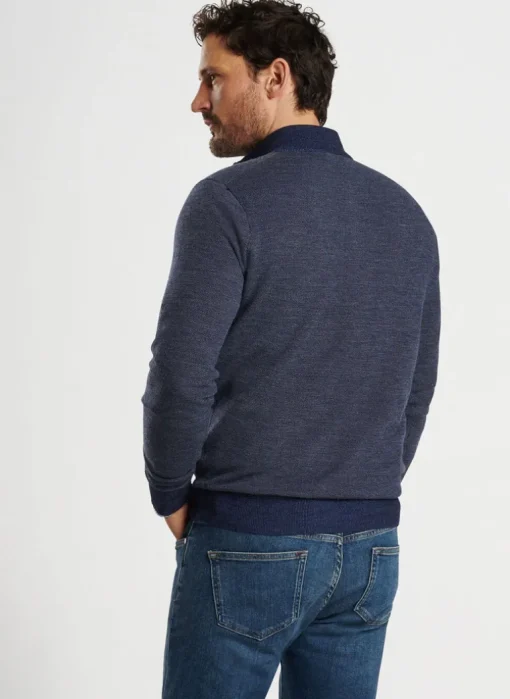 PETER MILLAR BREAKER BIRDSEYE 1/4 ZIP SWEATER - NAVY