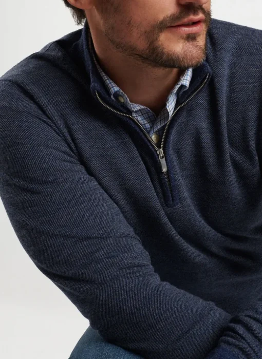 PETER MILLAR BREAKER BIRDSEYE 1/4 ZIP SWEATER - NAVY