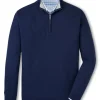 PETER MILLAR COOLSPUN COTTON QUARTER-ZIP SWEATER - NAVY