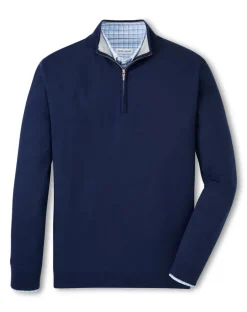 PETER MILLAR COOLSPUN COTTON QUARTER-ZIP SWEATER - NAVY