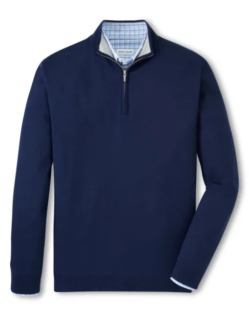 PETER MILLAR COOLSPUN COTTON QUARTER-ZIP SWEATER - NAVY