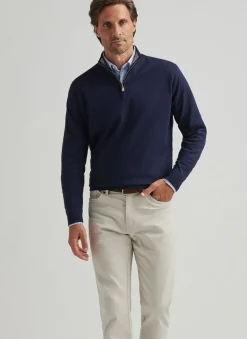 PETER MILLAR COOLSPUN COTTON QUARTER-ZIP SWEATER - NAVY