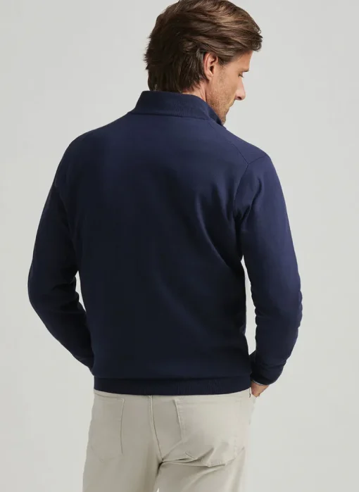 PETER MILLAR COOLSPUN COTTON QUARTER-ZIP SWEATER - NAVY