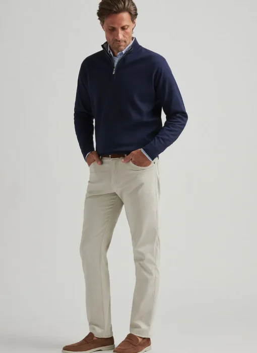 PETER MILLAR COOLSPUN COTTON QUARTER-ZIP SWEATER - NAVY