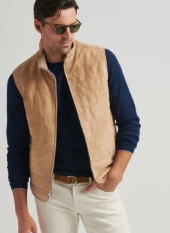 PETER MILLAR FEATHERWEIGHT SUEDE VEST - SAND