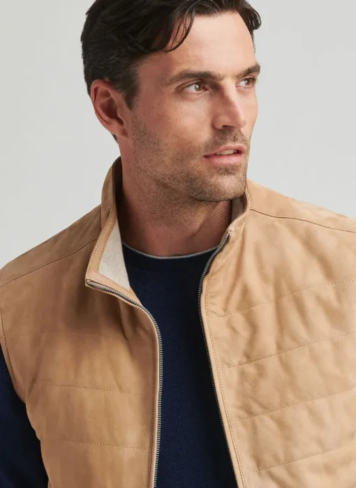PETER MILLAR FEATHERWEIGHT SUEDE VEST - SAND