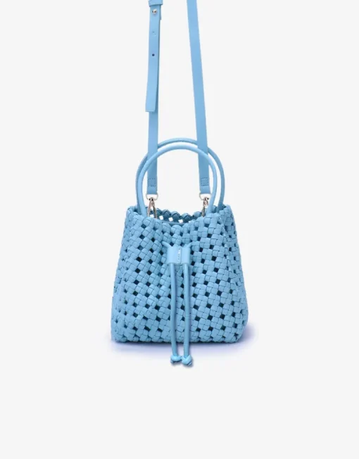 REMI/REID PERRIE BUCKET MINI WOVEN SQUARE BAG - SKY