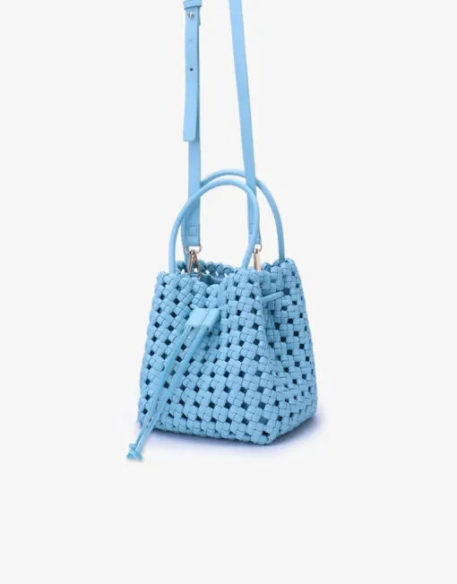 REMI/REID PERRIE BUCKET MINI WOVEN SQUARE BAG - SKY