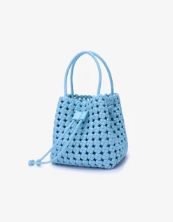 REMI/REID PERRIE BUCKET MINI WOVEN SQUARE BAG - SKY