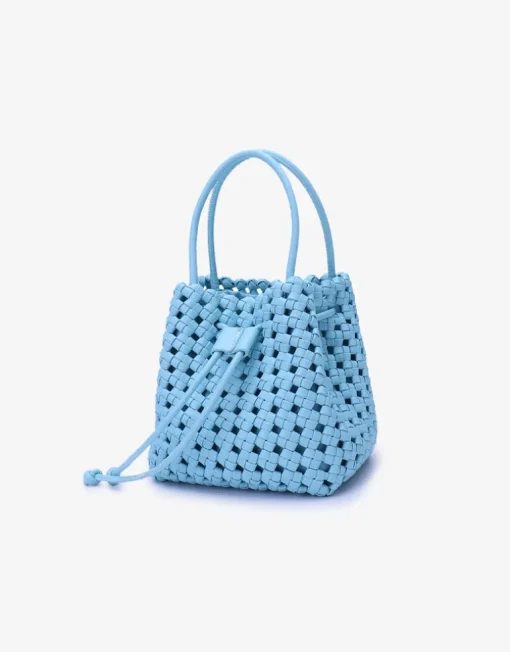 REMI/REID PERRIE BUCKET MINI WOVEN SQUARE BAG - SKY