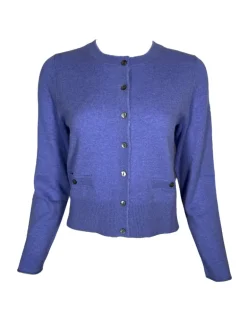 REPEAT CASHMERE FRAYED EDGE CARDIGAN - IRIS