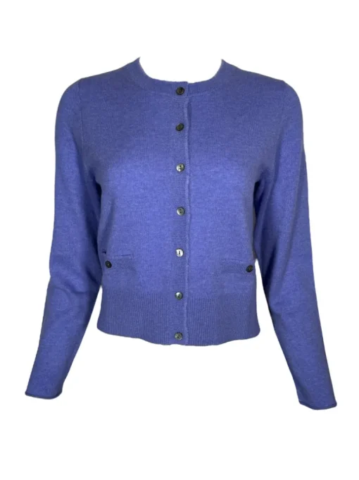 REPEAT CASHMERE FRAYED EDGE CARDIGAN - IRIS