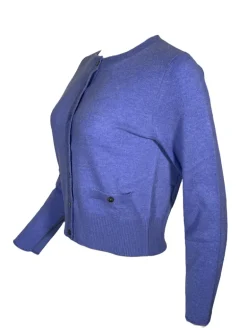 REPEAT CASHMERE FRAYED EDGE CARDIGAN - IRIS