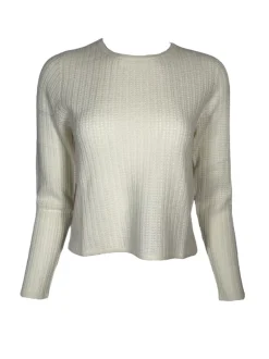 REPEAT CASHMERE WAFFLE STITCH CREW SWEATER - CREAM