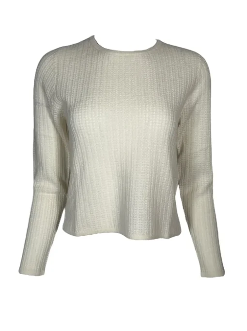 REPEAT CASHMERE WAFFLE STITCH CREW SWEATER - CREAM