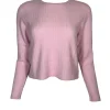 REPEAT CASHMERE WAFFLE STITCH CREW SWEATER - BLUSH