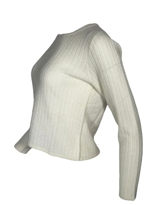 REPEAT CASHMERE WAFFLE STITCH CREW SWEATER - CREAM