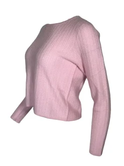 REPEAT CASHMERE WAFFLE STITCH CREW SWEATER - BLUSH